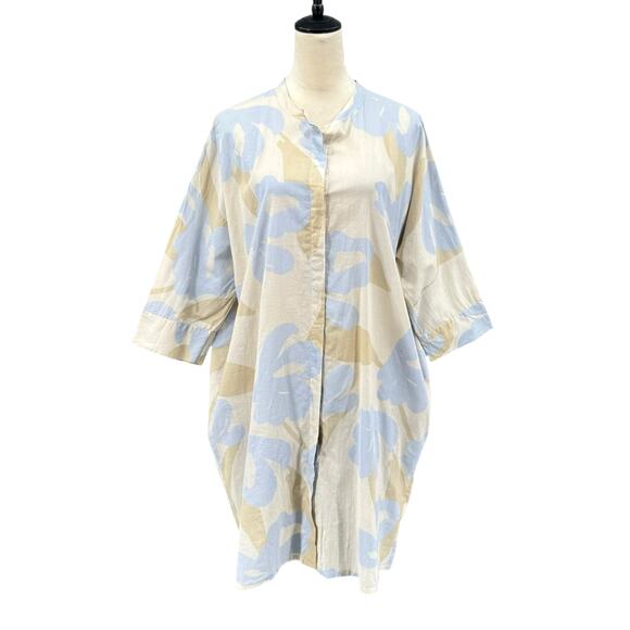 Masai NWT Iosetta Cash Blue Tan Floral Button Oversized Collarless Shirt Dress - Picture 1 of 14